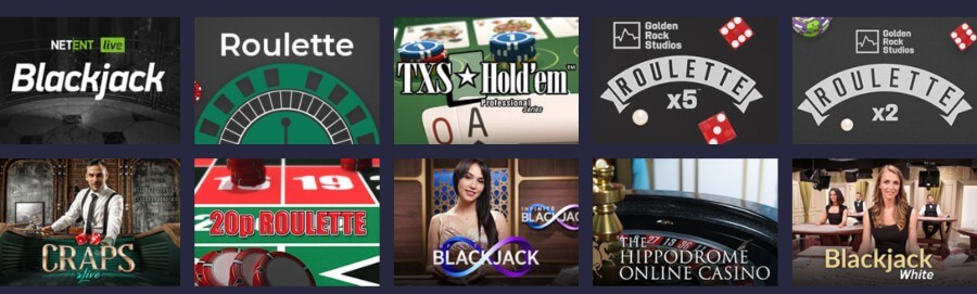 Jackpot mobile table games and live casino library