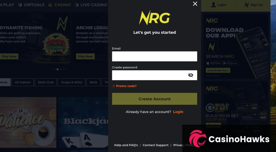 NRG Bet sign-up