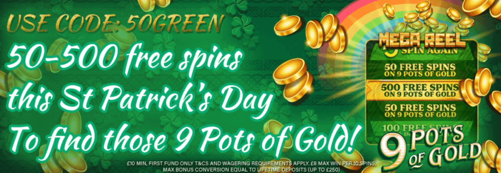 St Patrick's Day promo banner for Luck Stars Casino